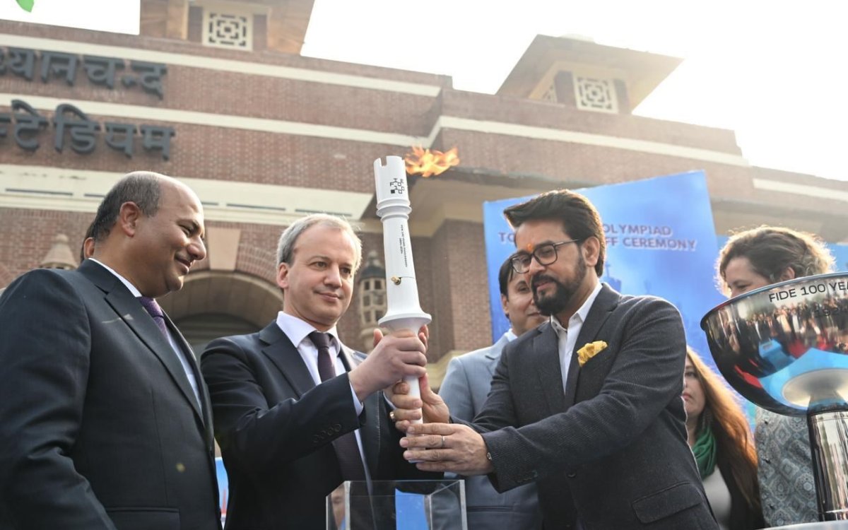 Sports Minister Anurag Thakur hands over Chess Olympiad Torch to Budapest