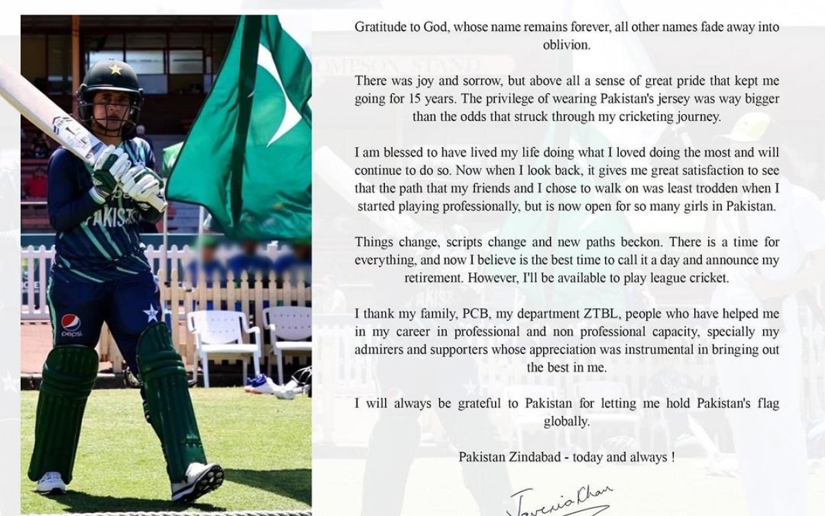 Pakistan batter Javeria Khan announces retirement from international cricket