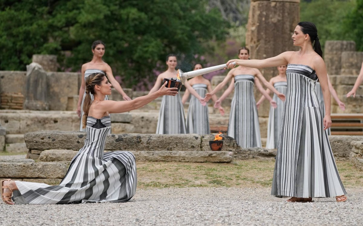 Flame For The Olympic Games Paris 2024 Lit In A Symbolic Ceremony In Ancient Olympia