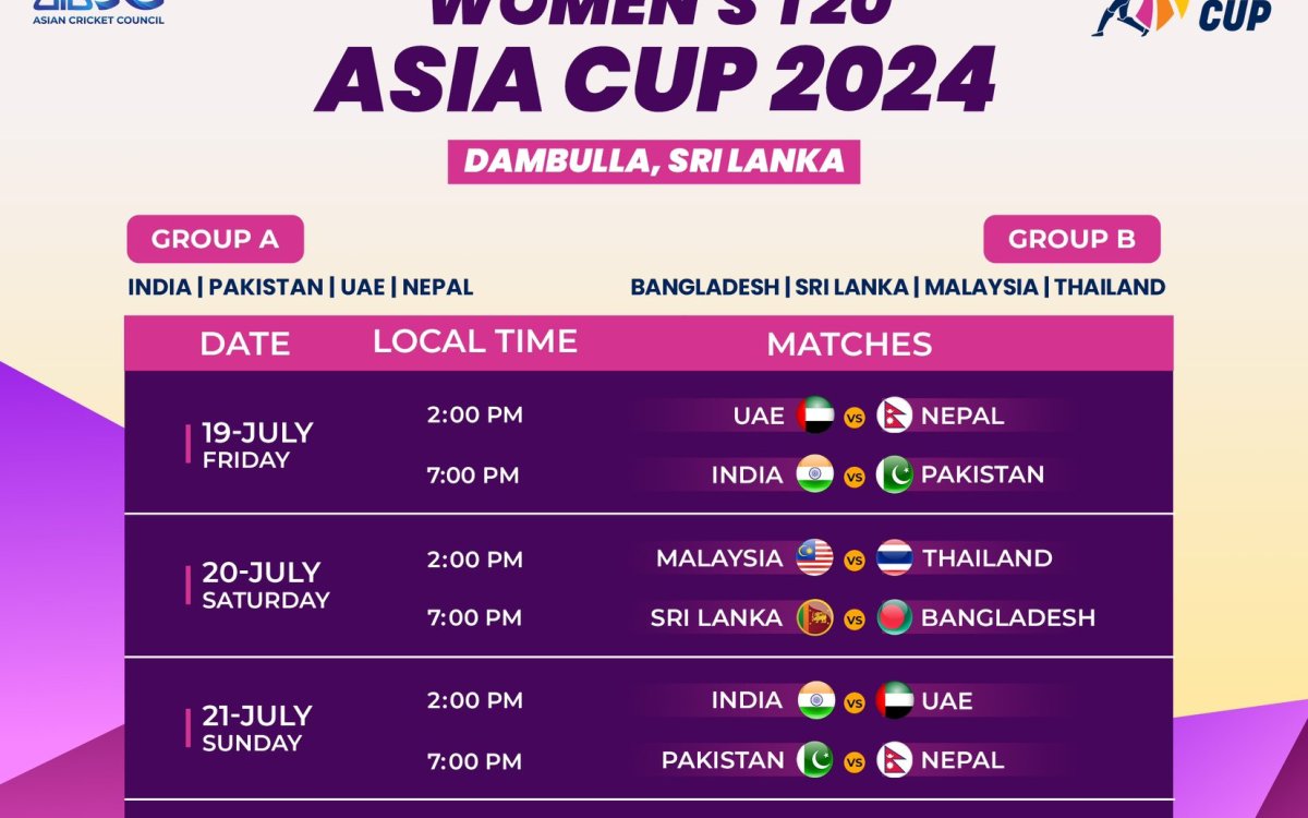 India to meet Pakistan on July 19, opening day of Women's T20 Asia Cup 2024