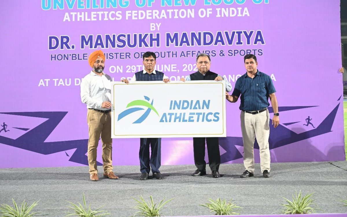 Sports Minister Dr. Mandaviya unveils new AFI logo, meets Olympics-bound athletes