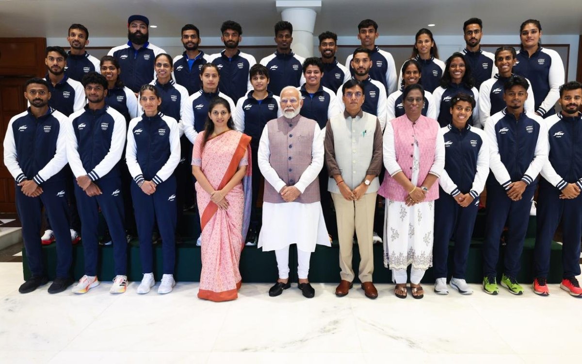 Prime Minister Modi interacts with India's Olympics-bound contingent before departure for Paris