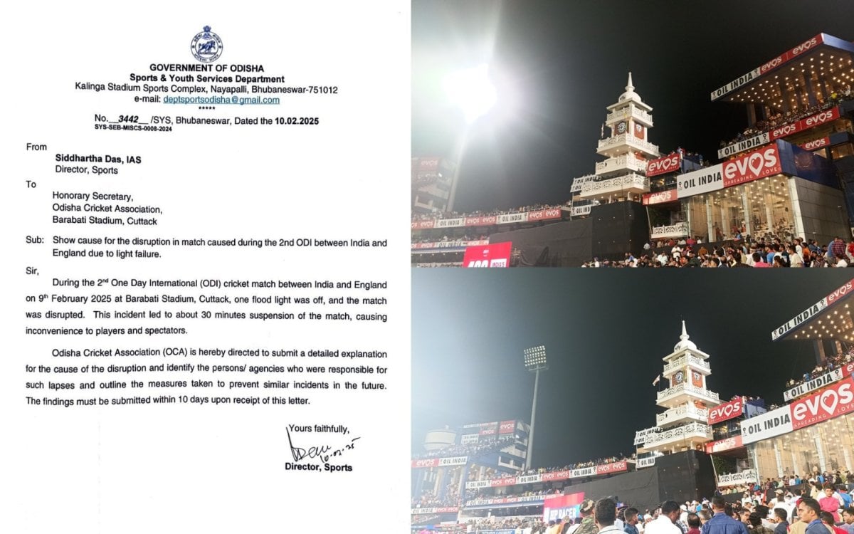 Odisha Cricket Association gets show-cause notice for floodlight failure during Ind vs Eng ODI at Ba