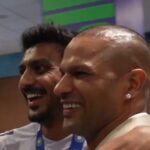 Shikhar Dhawan hands 'Fielder of the Match' medal to Axar for electric direct hit vs Pak